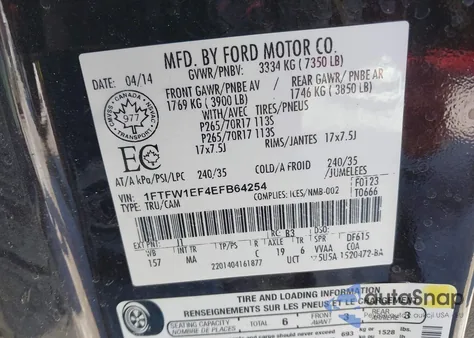 2014 Ford F-150 Xlt z USA, uszkodzony, nr VIN 1FTFW1EF4EFB64254